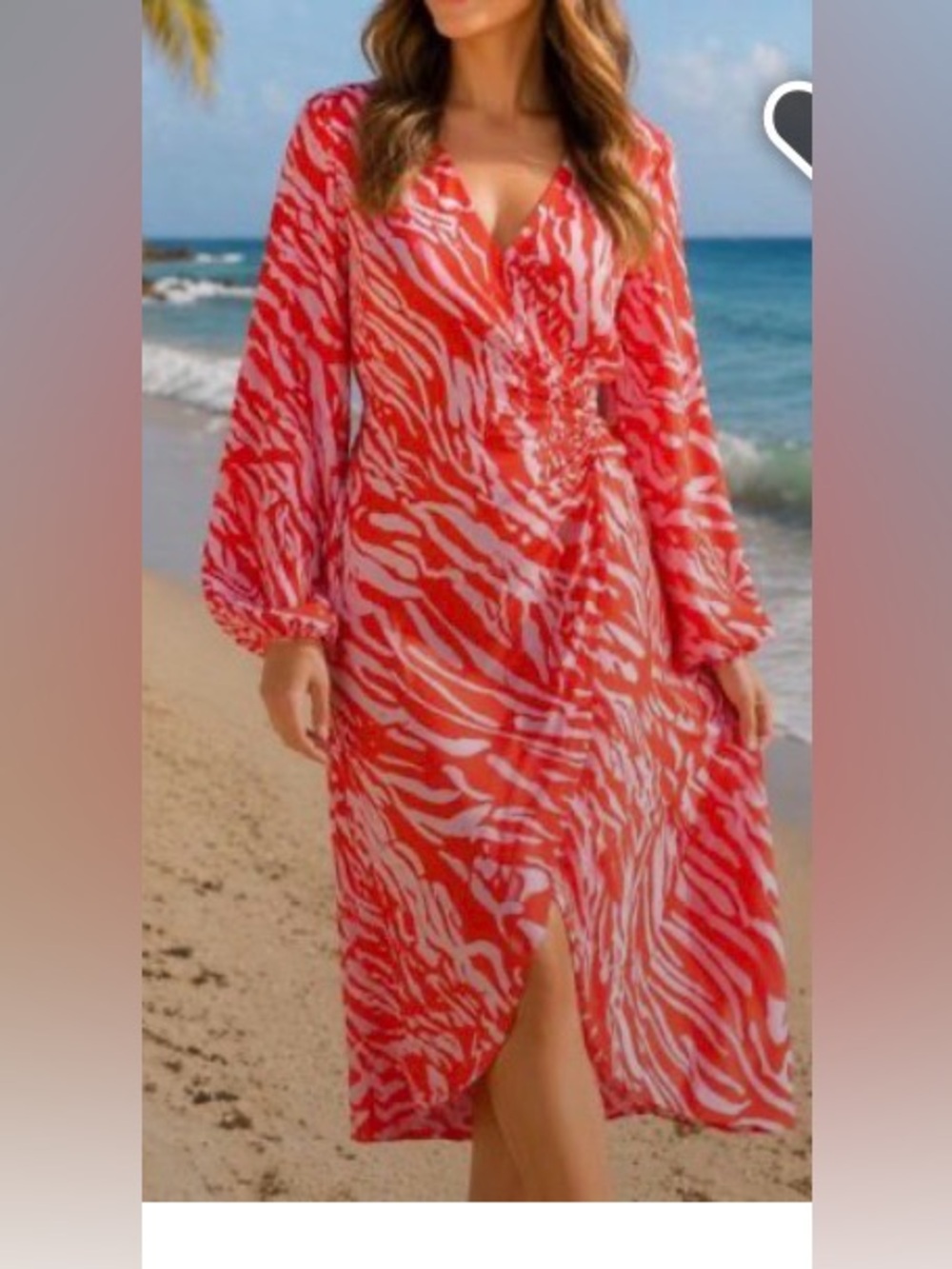 CAbi Coral and Light Pink Zebra-Print Maxi Dress with V-Neck